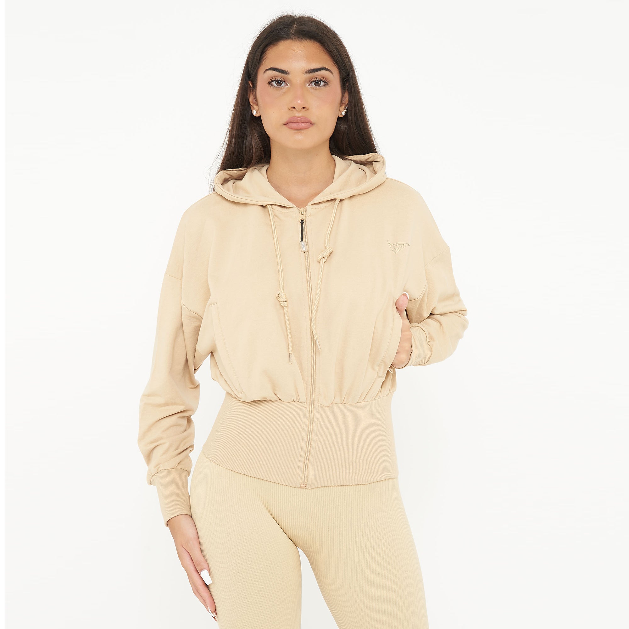 legea-trixy-giacca-crop-in-cotone-con-cappuccio-e-zip-sabbia-m image 1