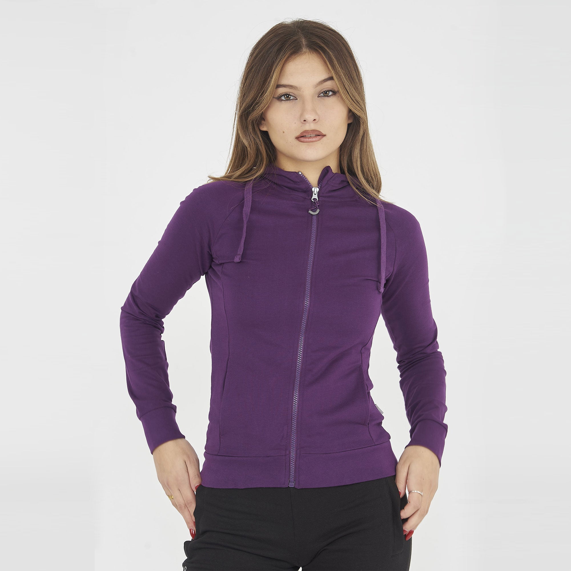 legea-dair-felpa-donna-leggera-con-zip-e-cappuccio-viola-s image 1