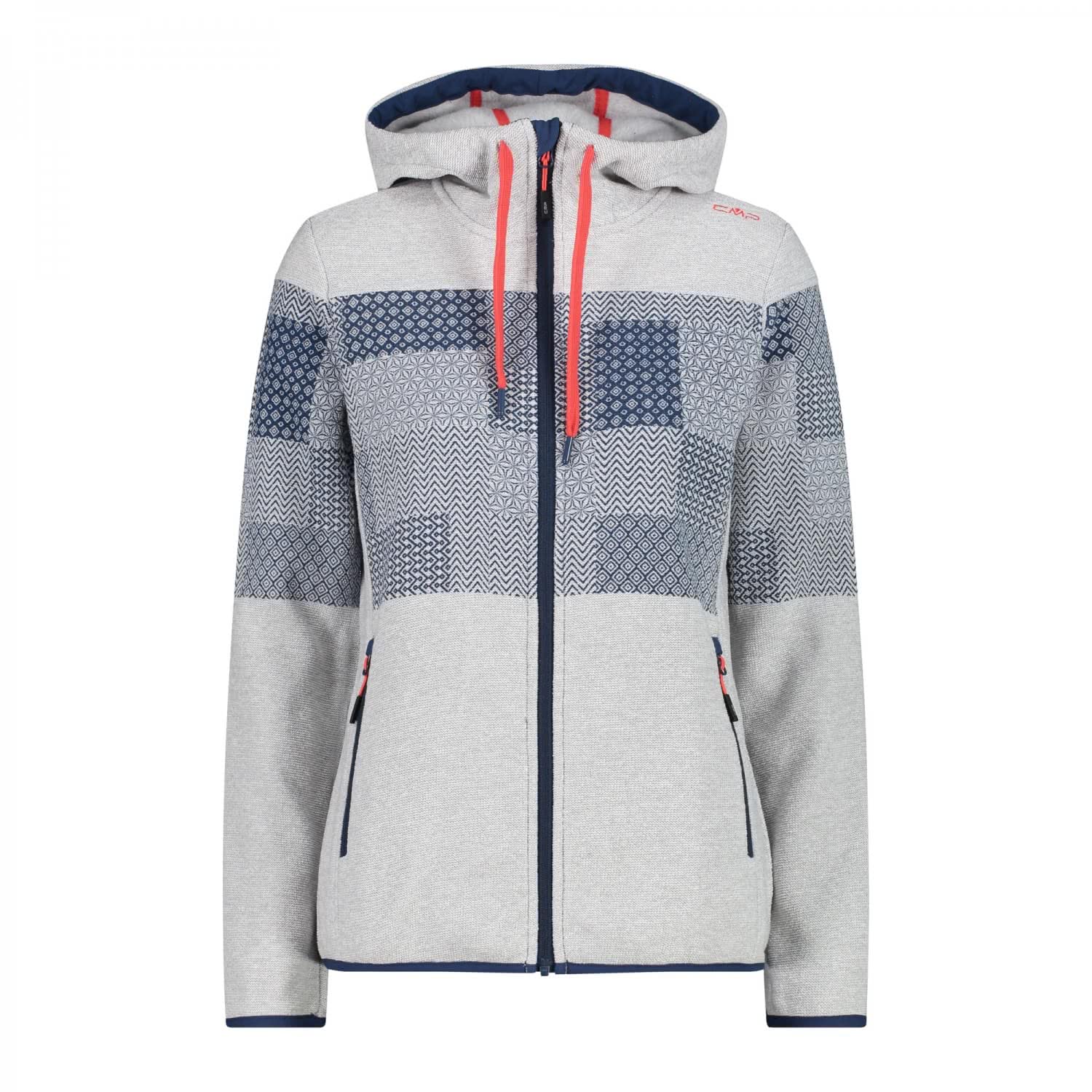 cmp-knit-tech-giacca-fleece-donna-con-cappuccio-argento-bianco image 1