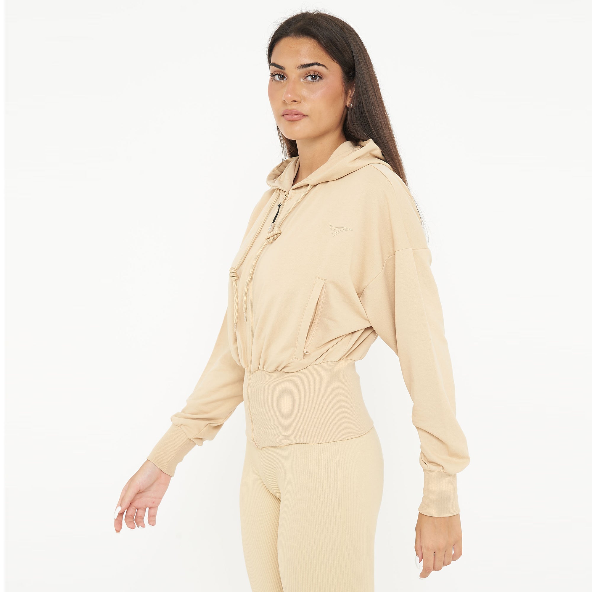 legea-trixy-giacca-crop-in-cotone-con-zip-e-cappuccio-sabbia-xl image 2