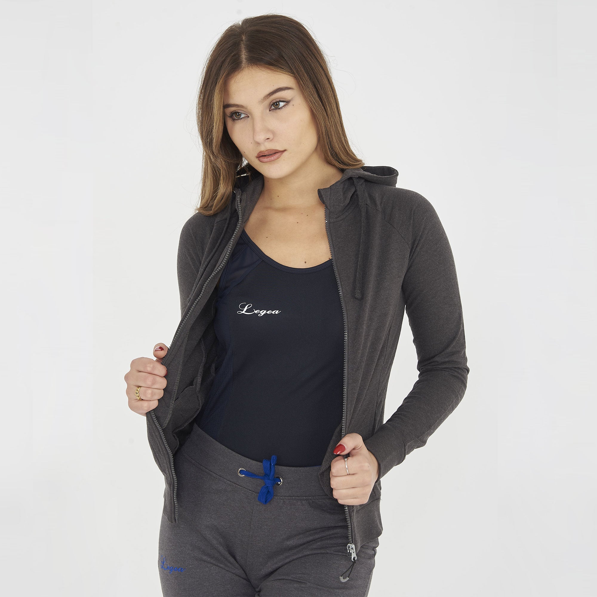 legea-dair-felpa-donna-zip-e-cappuccio-grigio-melange-s image 5