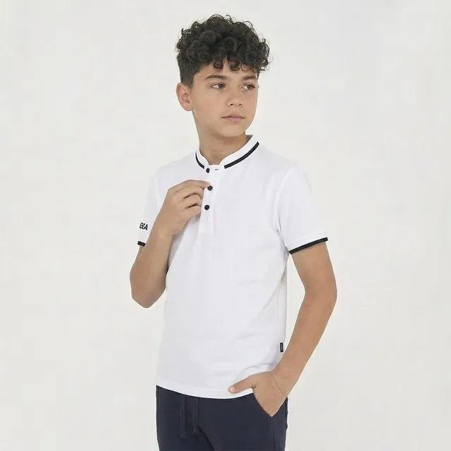 legea-polo-dacca-a-maniche-corte-in-cotone-bianco-nero-2xs-taglie-piccole image 1