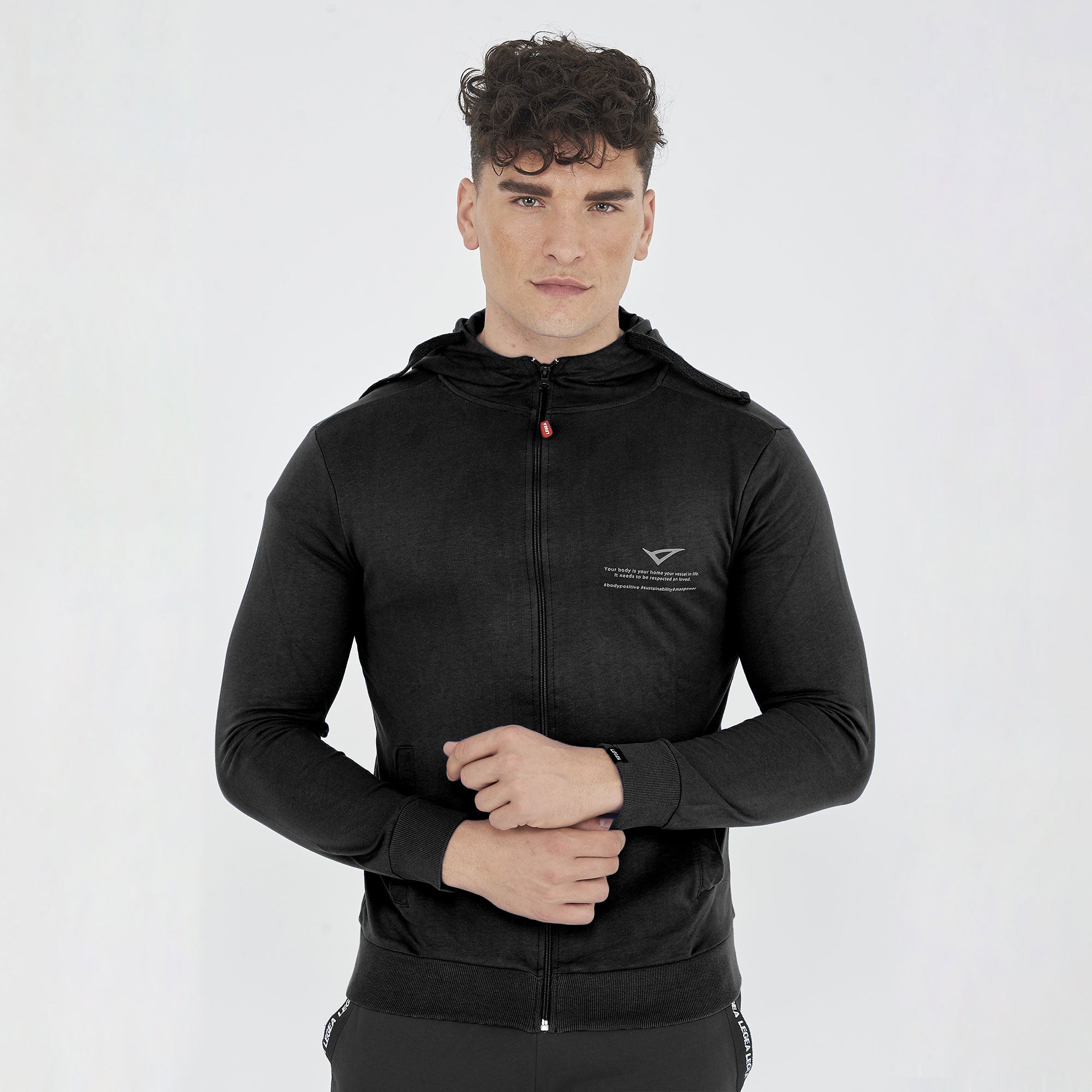 legea-raya-felpa-leggera-cotone-con-zip-e-cappuccio-nero-l image 1