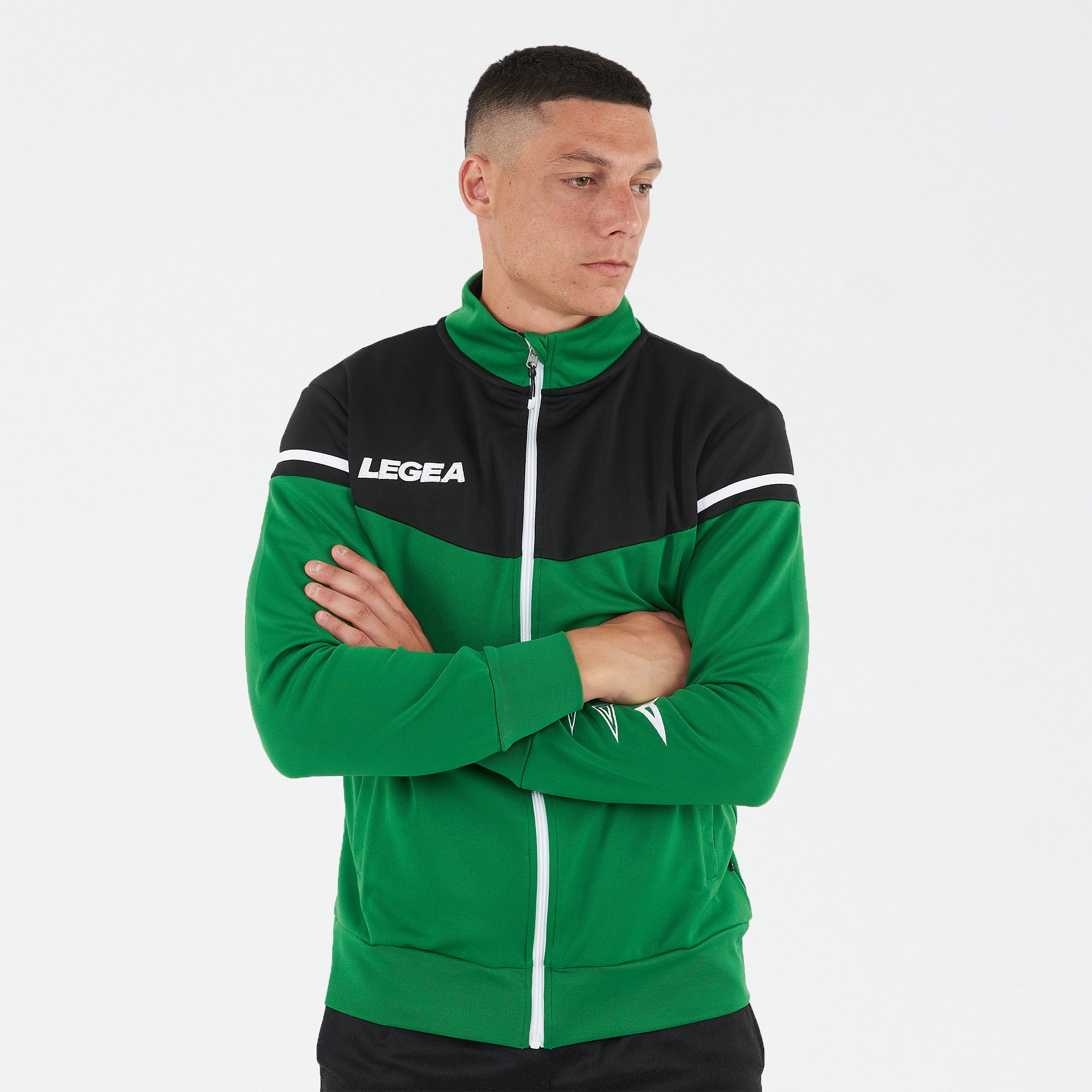 legea-sender-giacca-sportiva-poliestere-con-zip-verde-nero-s image 1
