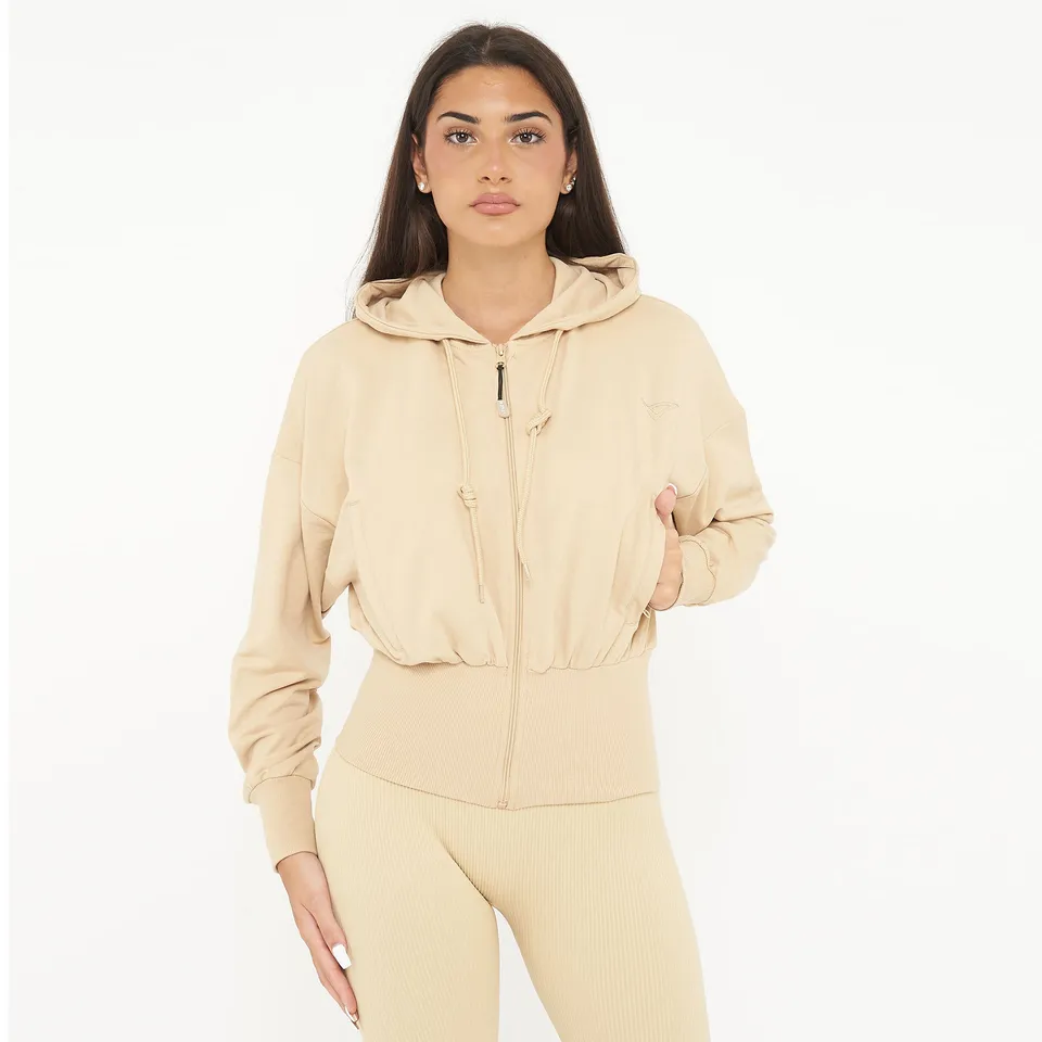 legea-trixy-giacca-crop-in-cotone-con-zip-e-cappuccio-sabbia-xl image 1