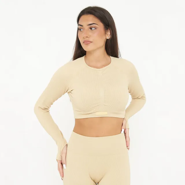 legea-maglia-fitness-imala-crop-maniche-lunghe-sabbia-l image 1